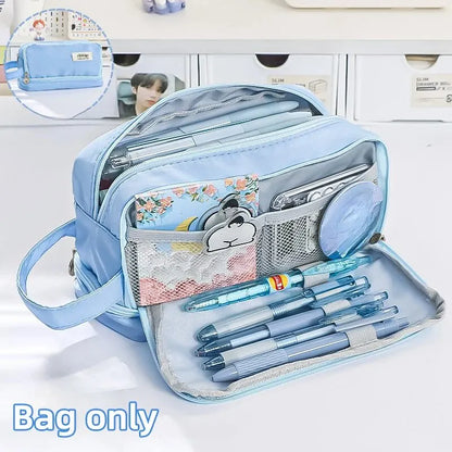 Trousse Kawaii Macaron – Grande Capacité à Compartiments, Style Pastel Étudiant