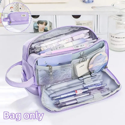 Trousse Kawaii Macaron – Grande Capacité à Compartiments, Style Pastel Étudiant