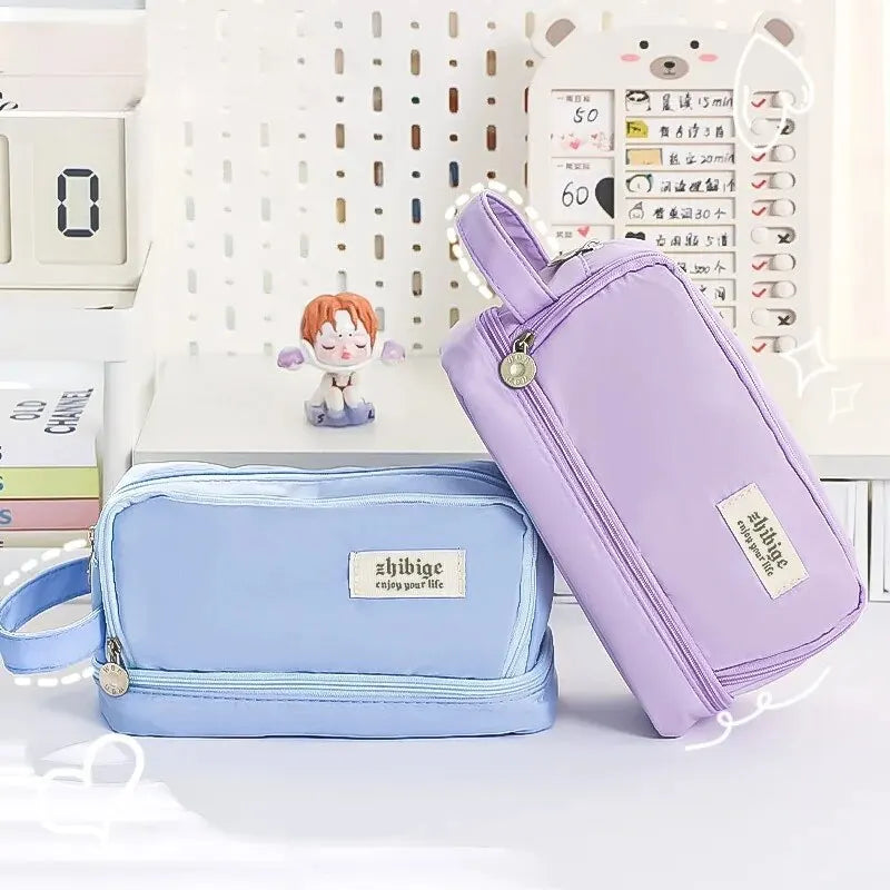 Trousse Kawaii Macaron – Grande Capacité à Compartiments, Style Pastel Étudiant
