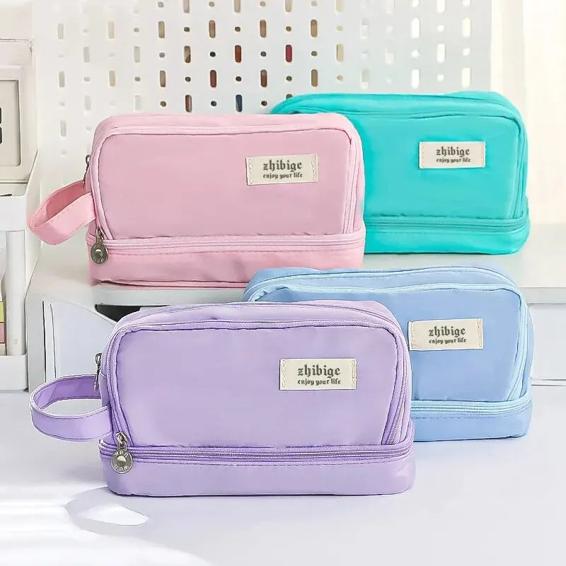 Trousse Kawaii Macaron – Grande Capacité à Compartiments, Style Pastel Étudiant