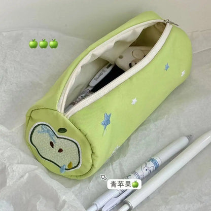 Trousse Kawaii Cylindrique – Grande Capacité en Tissu Doux Rose Pastel