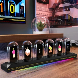 Horloge Digitale Rétro Nixie Tube RGB – Contrôle Wi-Fi, Lumière Analogique IPS, Mode Météo & APP
