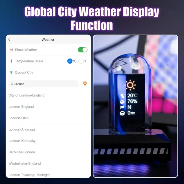 Horloge Digitale Rétro Nixie Tube RGB – Contrôle Wi-Fi, Lumière Analogique IPS, Mode Météo & APP