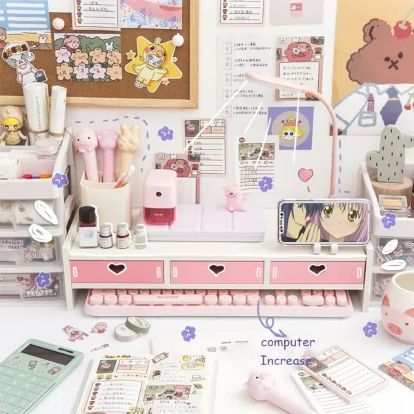 Support de Bureau Kawaii – Rangement pour Ordinateur, Fournitures & Stationery, Support Écran