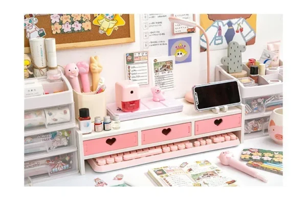 Support de Bureau Kawaii – Rangement pour Ordinateur, Fournitures & Stationery, Support Écran