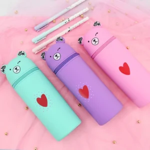 Trousse Ours Kawaii en Silicone – Grande Capacité, Forme Debout – Rose, Bleu ou Violet