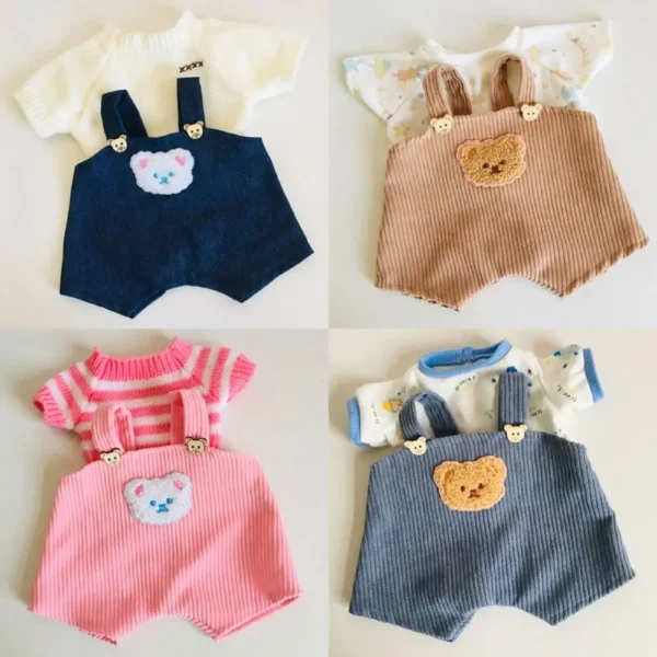 Lina Bear 30cm Doll Clothes Handmade Change Clothes T-shirt and Suspenders Suit Stuffed Cartoon Jointed Bear Dolls Outfit