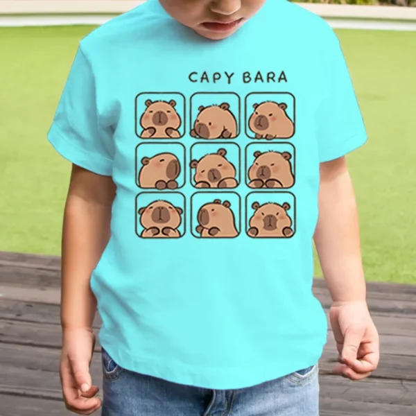Children's Clothing Kawaii Cartoon Capybara Print Short Sleeve T-shirt Cute Capybara Lover Gift Animal Capybaras Harajuku Tshirt