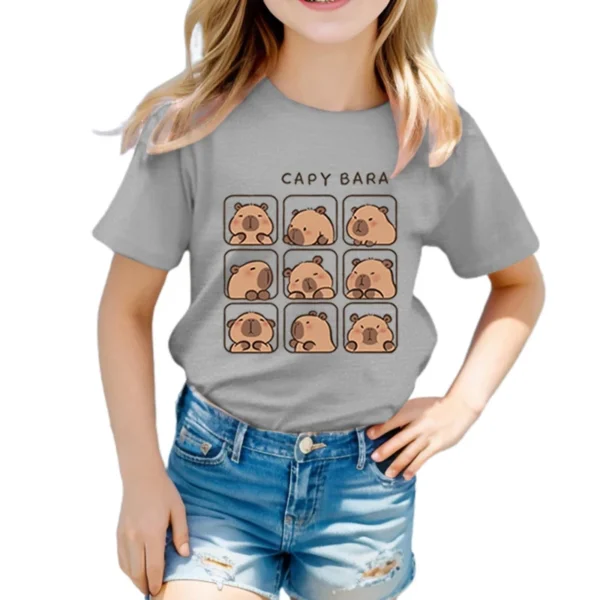 Children's Clothing Kawaii Cartoon Capybara Print Short Sleeve T-shirt Cute Capybara Lover Gift Animal Capybaras Harajuku Tshirt