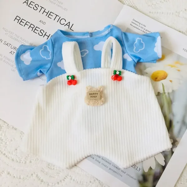 Lina Bear 30cm Doll Clothes Handmade Change Clothes T-shirt and Suspenders Suit Stuffed Cartoon Jointed Bear Dolls Outfit