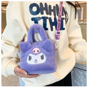 Kawaii Sanrio Plush Bag Hellokitty Kuromi Cinnamoroll Anime Cartoon Handbag Crossbody Cosmetic Travel Storage Bags Girls Gifts