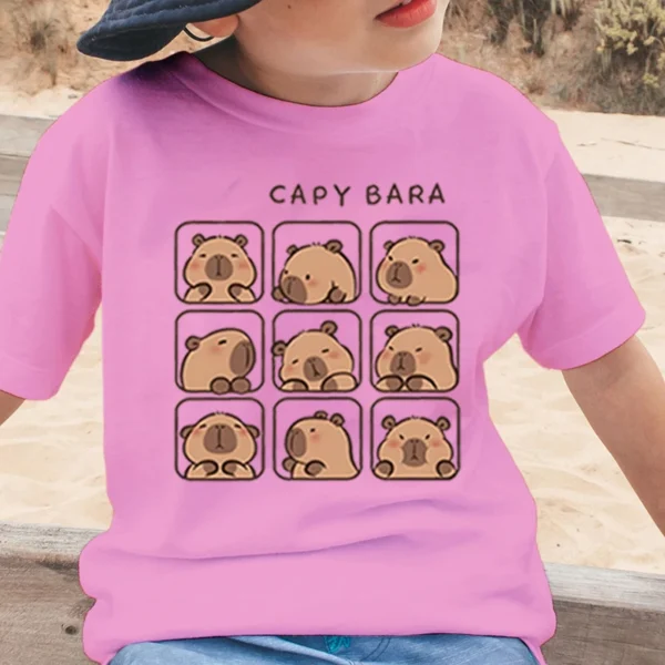 Children's Clothing Kawaii Cartoon Capybara Print Short Sleeve T-shirt Cute Capybara Lover Gift Animal Capybaras Harajuku Tshirt