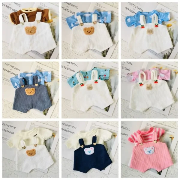 Lina Bear 30cm Doll Clothes Handmade Change Clothes T-shirt and Suspenders Suit Stuffed Cartoon Jointed Bear Dolls Outfit