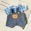 Lina Bear 30cm Doll Clothes Handmade Change Clothes T-shirt and Suspenders Suit Stuffed Cartoon Jointed Bear Dolls Outfit
